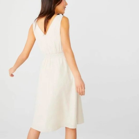 Rw&co Cotton Midi Sleeveless Dress A-Line Fit & Flare Minimalist Neutral Summer - Picture 2 of 7